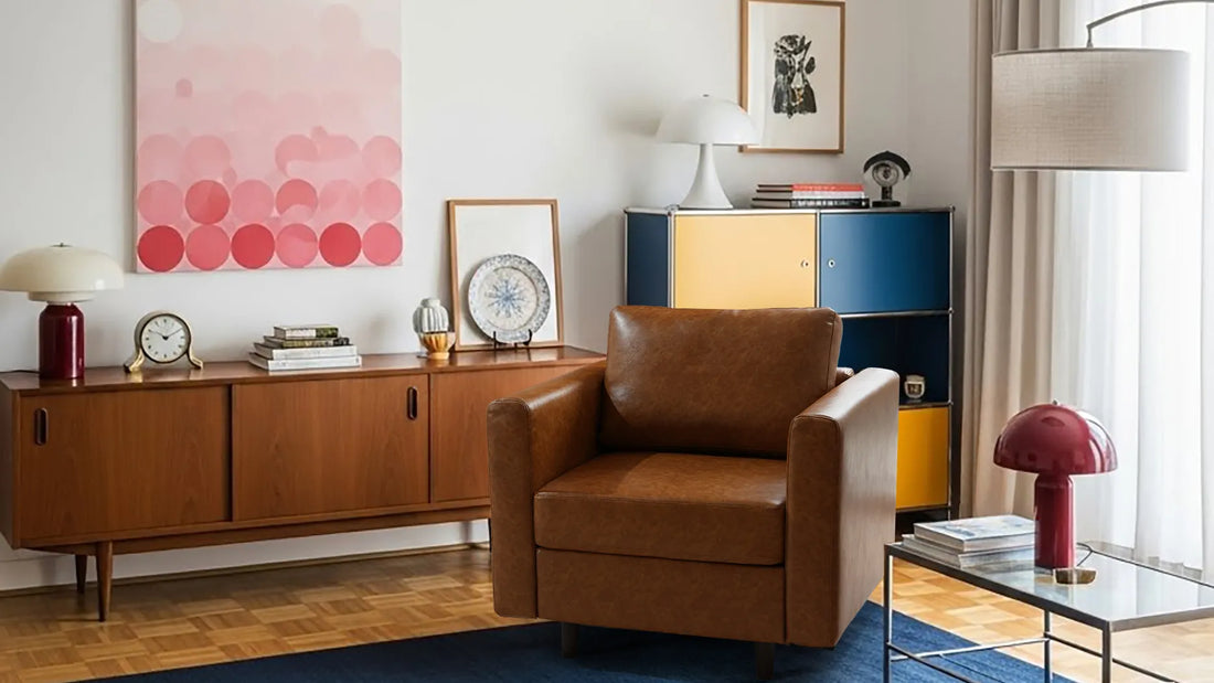 modern apartment living room with a premium vegan leather chair