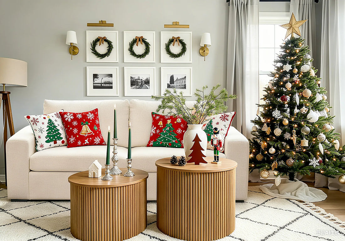 christmas living room with abcasa alba sofa and christmas table.