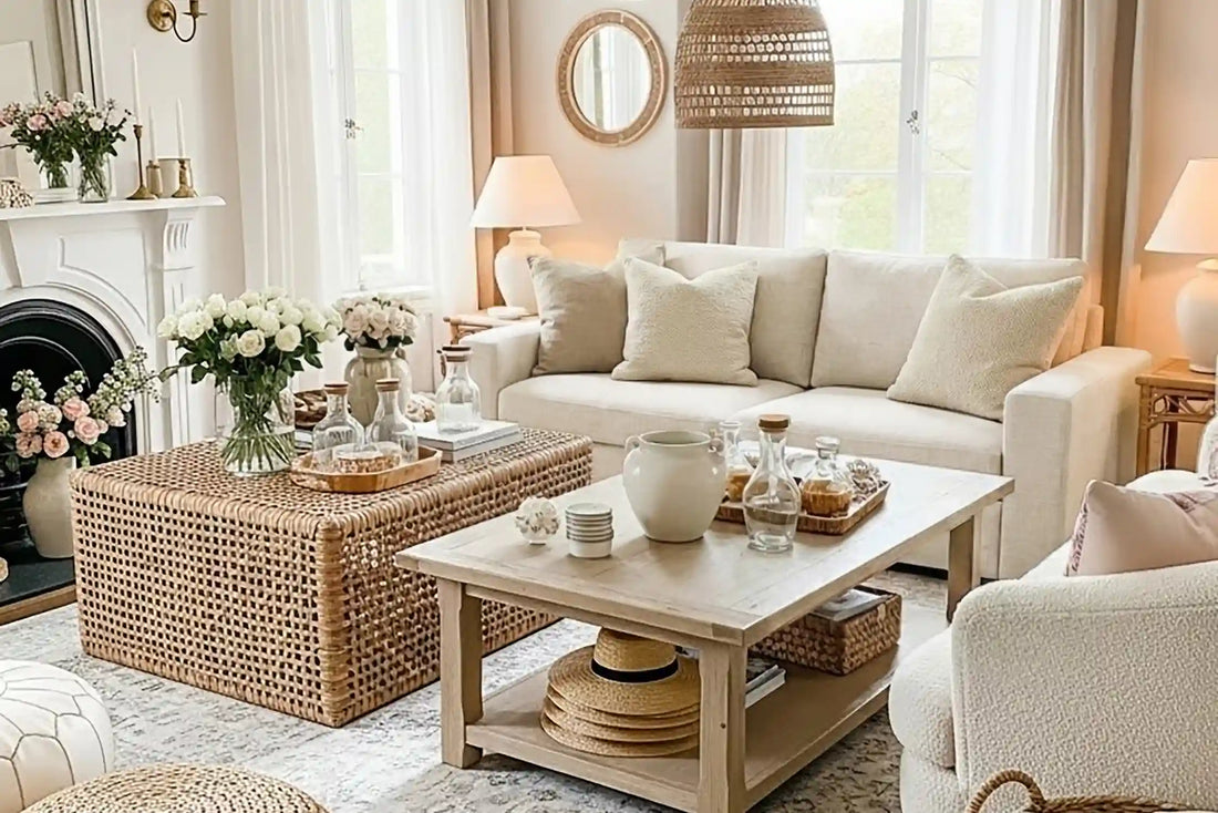 boho spring living room with abcasa alba sofa