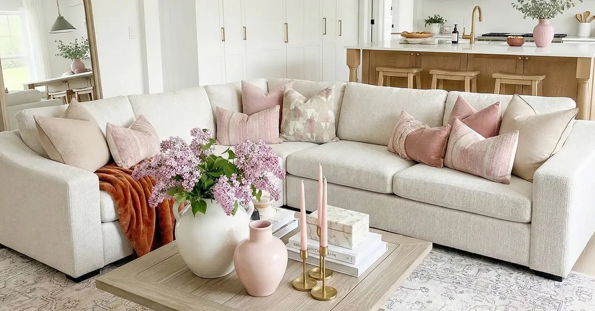 modern farmhouse living room with abcasa cove sofa series