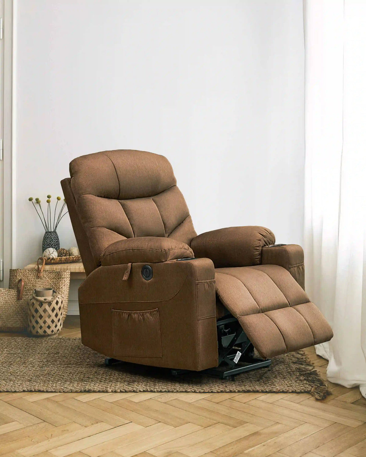 Brown power lift chair by ABCASA, part of the Recliner Collection designed for cozy, supportive living rooms.
