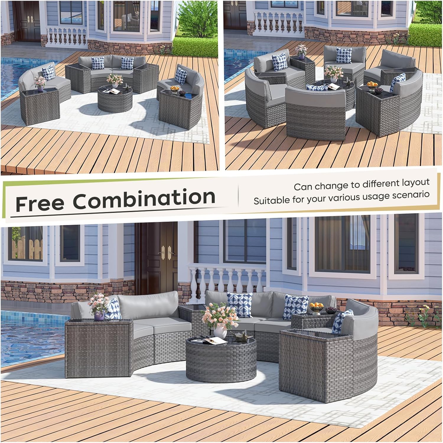 Outdoor Vista 11-Piece Half-Moon Sectional Set