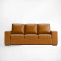 ABCASA Alba 3-cushion faux leather sofa in saddle tan, full front view.