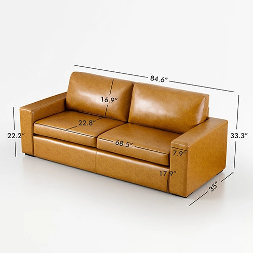 ABCASA Alba Faux Leather Sofa with dimensions diagram