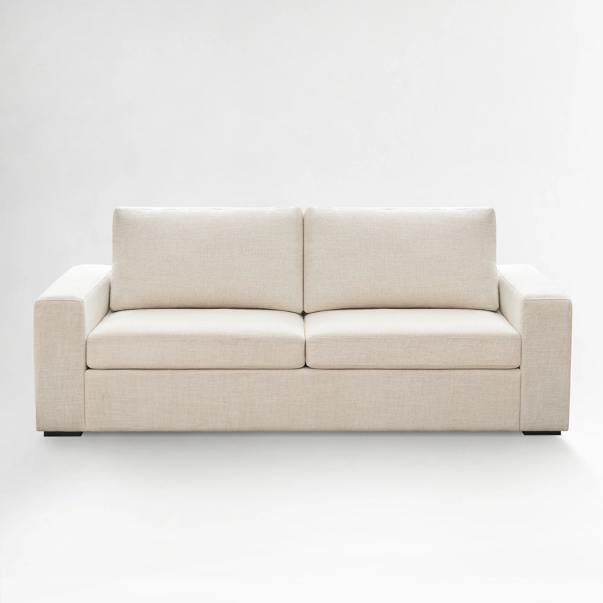 Front view of the ABCASA Alba sofa in ivory cream faux linen fabric.