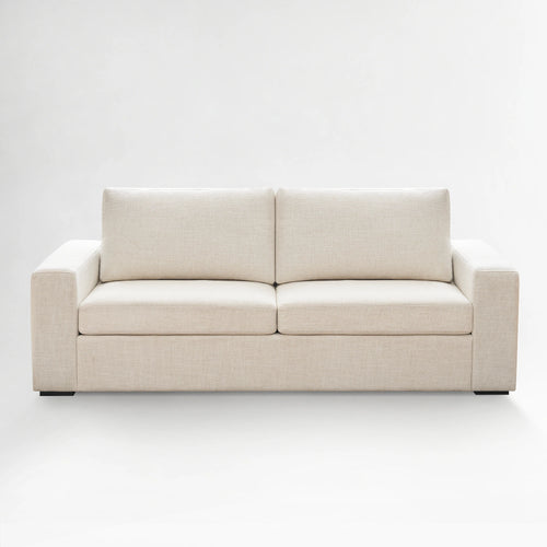 Front view of the ABCASA Alba sofa in ivory cream faux linen fabric.