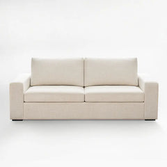 Front view of the ABCASA Alba sofa in ivory cream faux linen fabric.