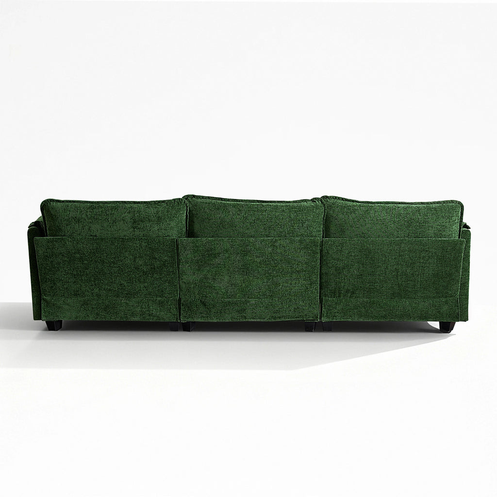 Back view of the ABCASA Cloud 4-piece forest green sectional.