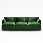 Front view of the ABCASA Cloud 6-piece modular sofa in forest green with a 3-seat and 3-ottoman layout.