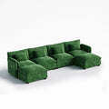 ABCASA Cloud 6-piece modular sectional in forest green with 4 seats and 2 ottomans in an angled view.