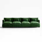 Front view of the ABCASA Cloud 8-piece modular sofa in forest green, featuring 4 seats and 4 matching ottomans.