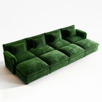 Overhead view of ABCASA Cloud 8-piece modular sectional in forest green, showing a 4x4 seat and ottoman layout.