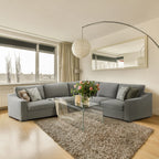 ABCASA Cove 110 inch gray modular sectional in a modern living room