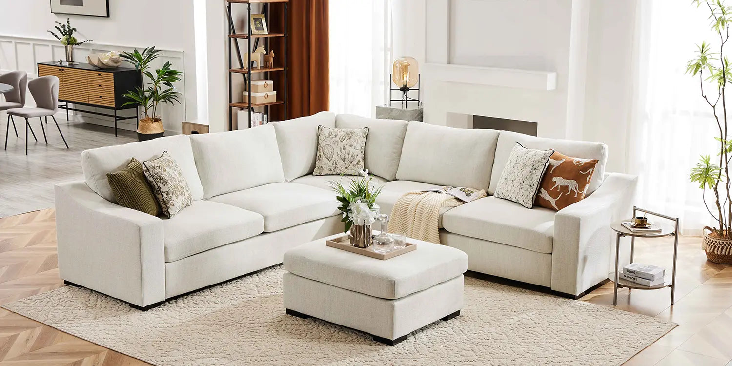 ABCASA Cove L-Shaped sectional sofa in a modern living room with decorative pillows and a coffee table.