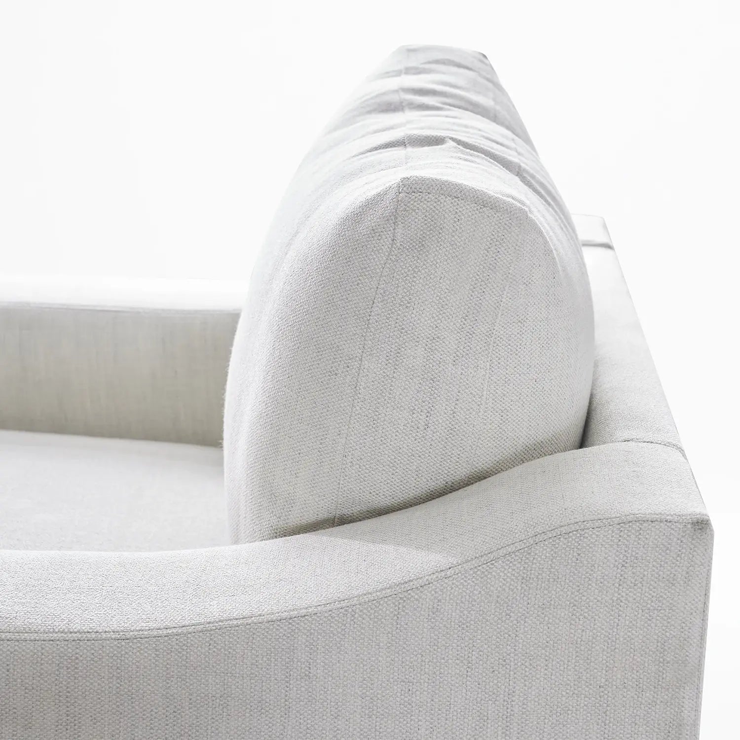 Close-up backrest cushion details of Cove Oversized Armchair in Frost White