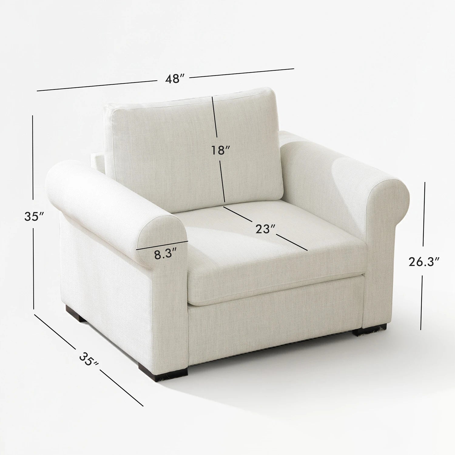 ABCASA Cove Rolled Arm Chair dimensions diagram