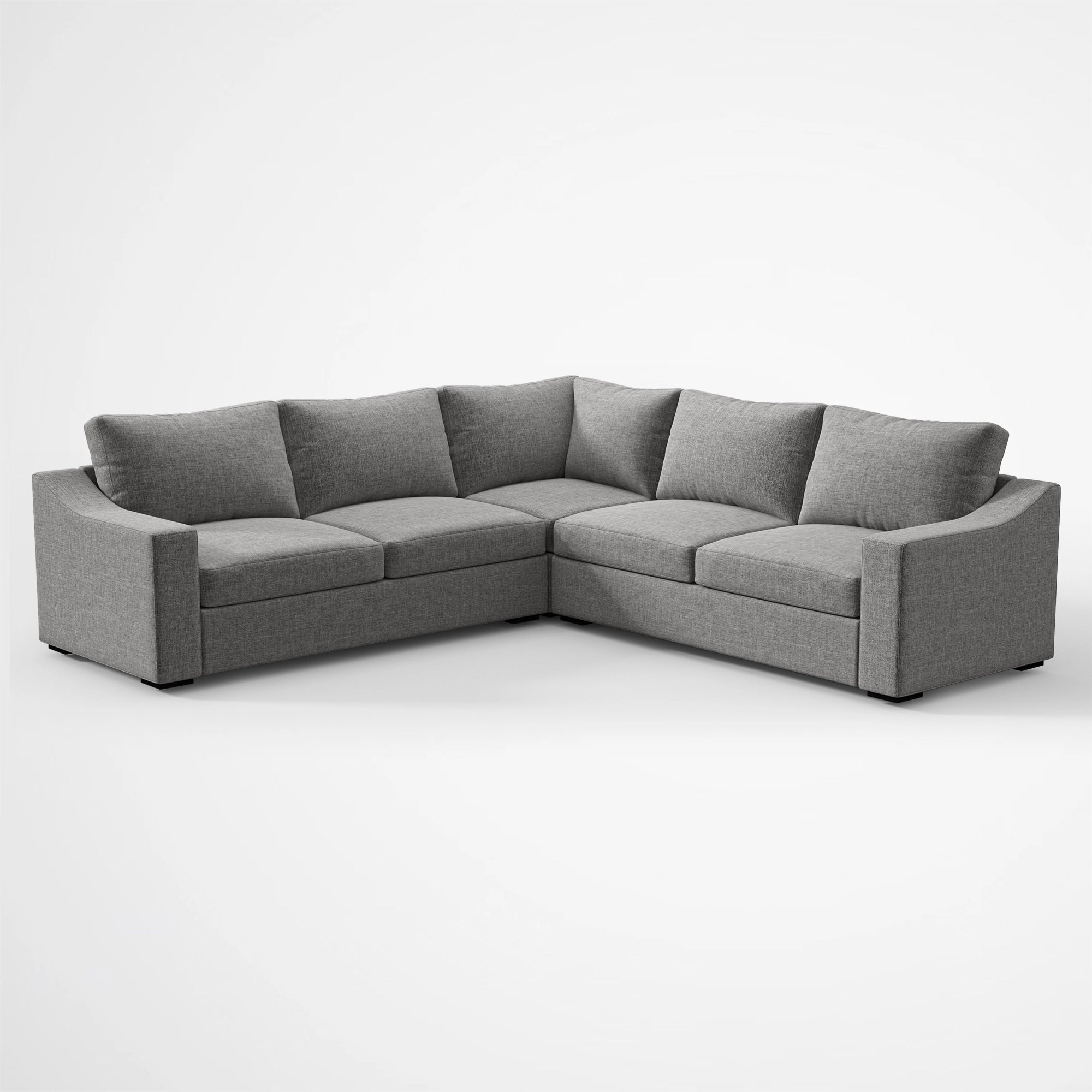 Three-quarter view of the 110-inch ABCASA Cove sectional sofa in Ash Grey.