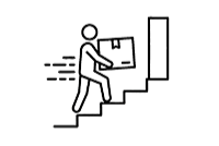Icon of a person carrying a box through a door, showing ABCASA furniture are easy to move in