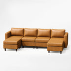 Moro Faux Leather Modular Sofa with 2 Ottomans (118")