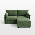 ABCASA Huddle 3-piece modular sofa with ottoman in forest green chenille fabric.