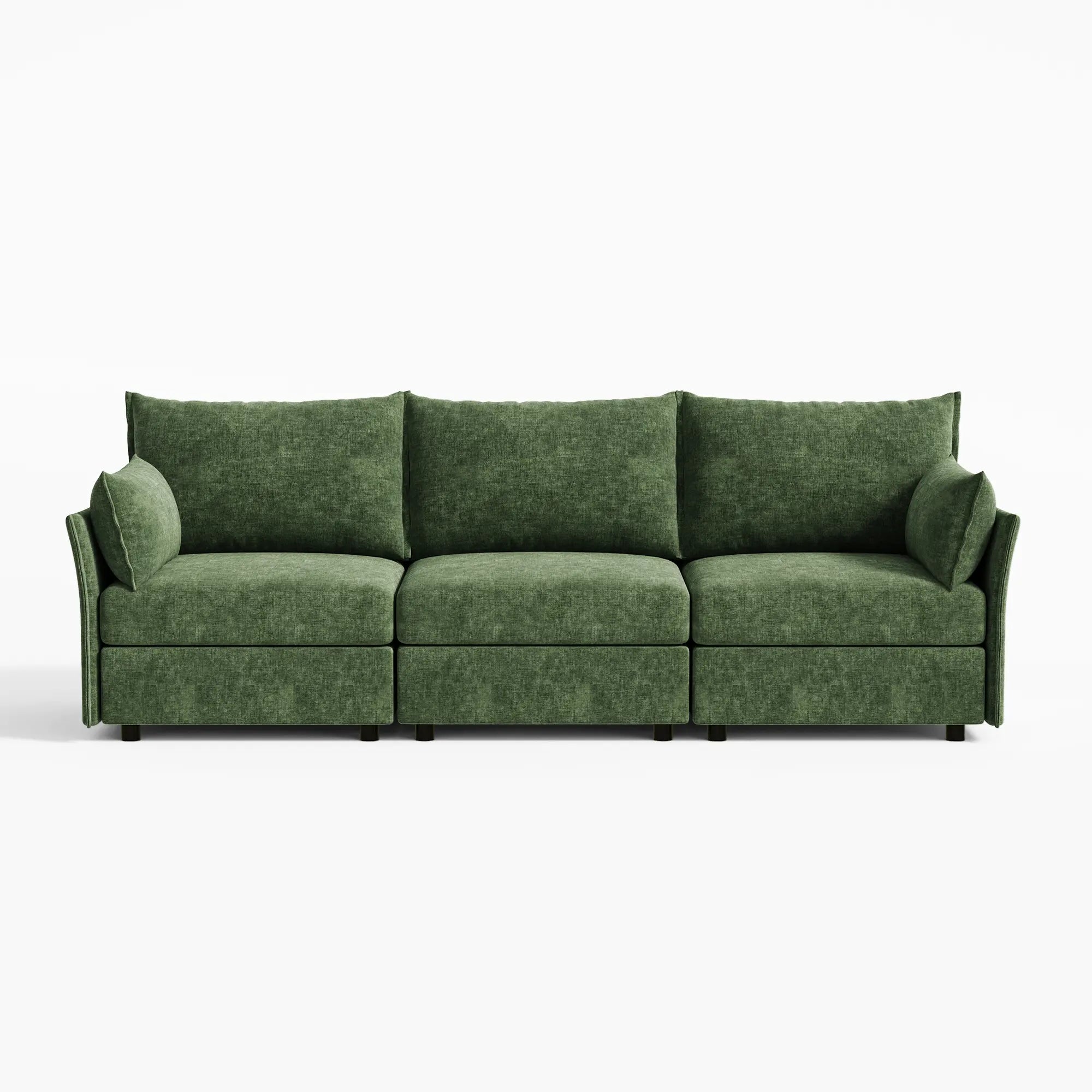 ABCASA Huddle 103-inch 3-seat modular sofa in green chenille, offering a spacious modern design.