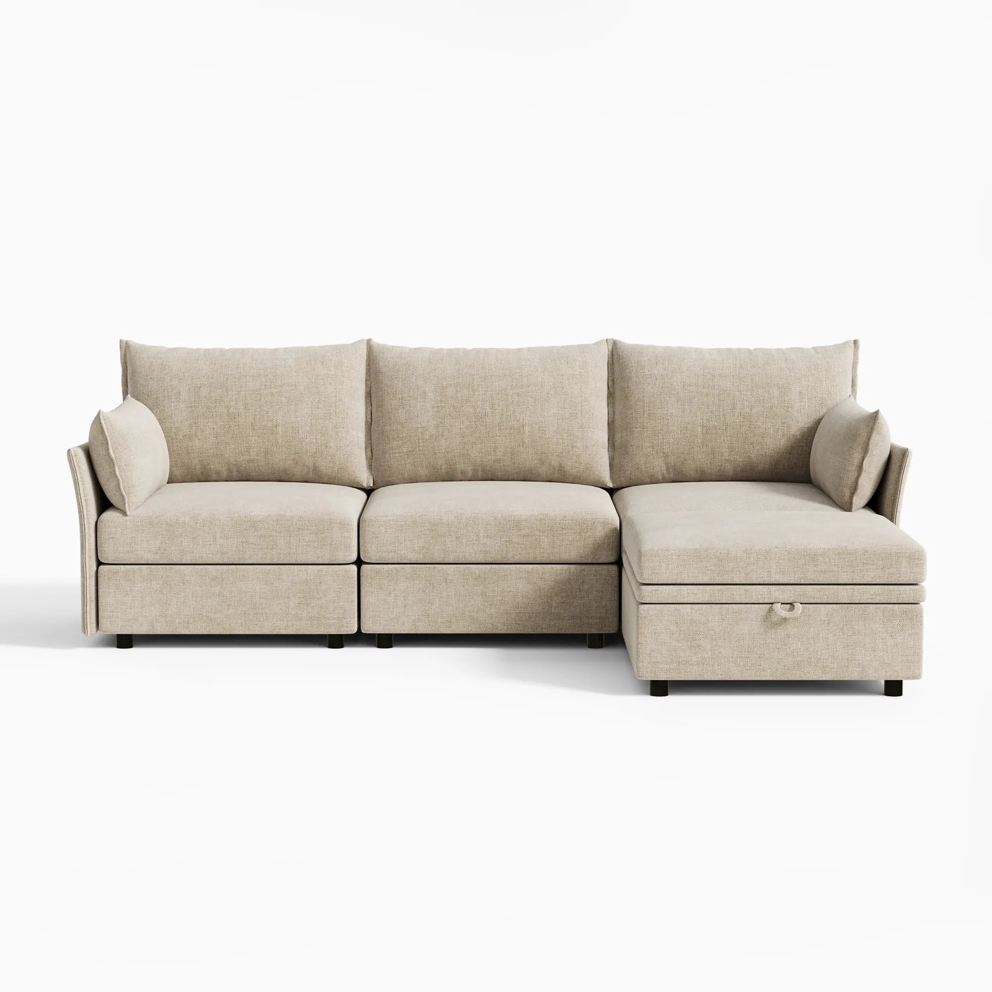 Modern beige 103-inch Huddle sofa set with a versatile modular storage ottoman.