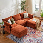 A spacious family room styled with the ABCASA Huddle terracotta 5-piece modular sofa.