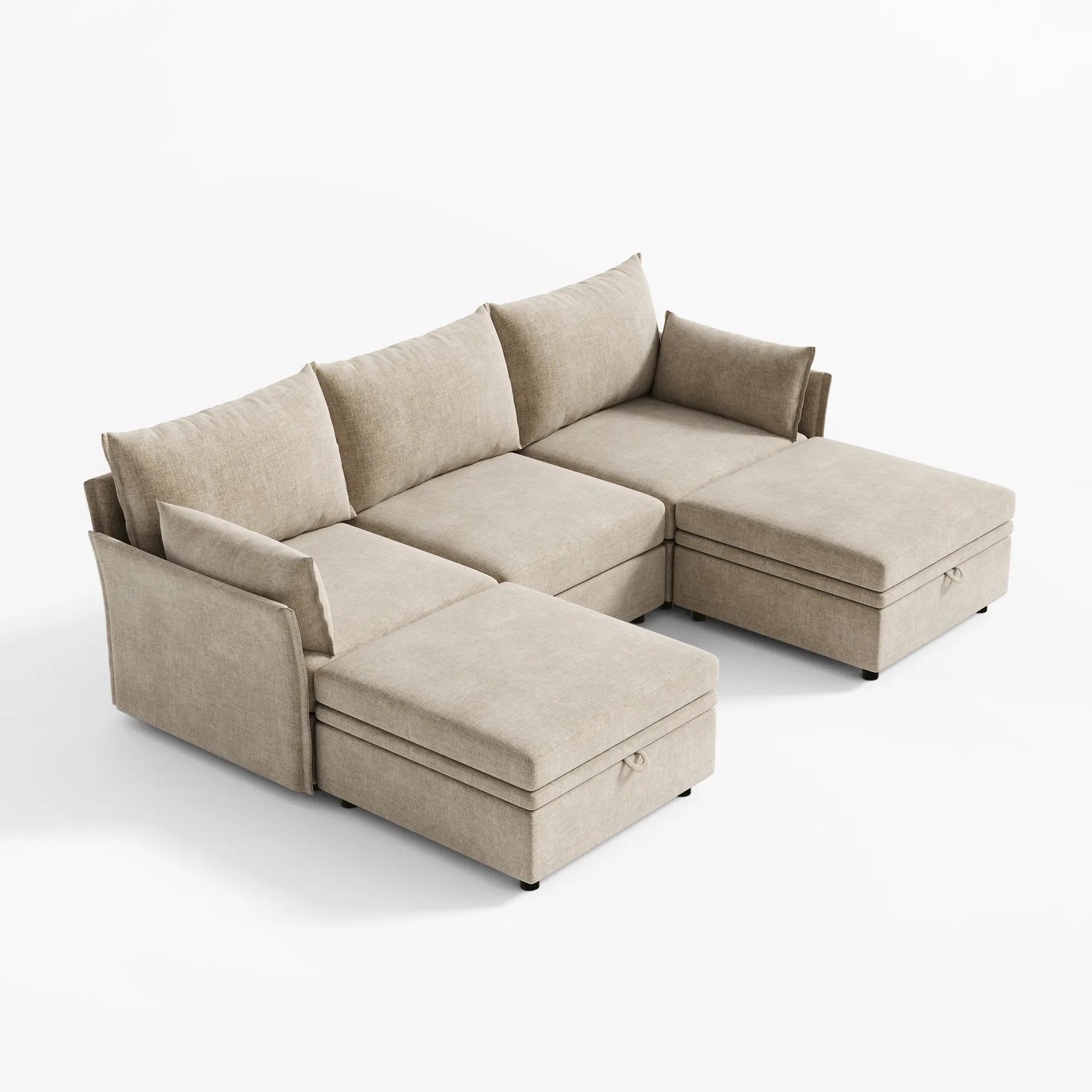 Modern beige 103-inch 5-piece modular sofa from the ABCASA Huddle collection.