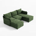 ABCASA Huddle 5-piece modular sectional in green chenille with two matching ottomans.