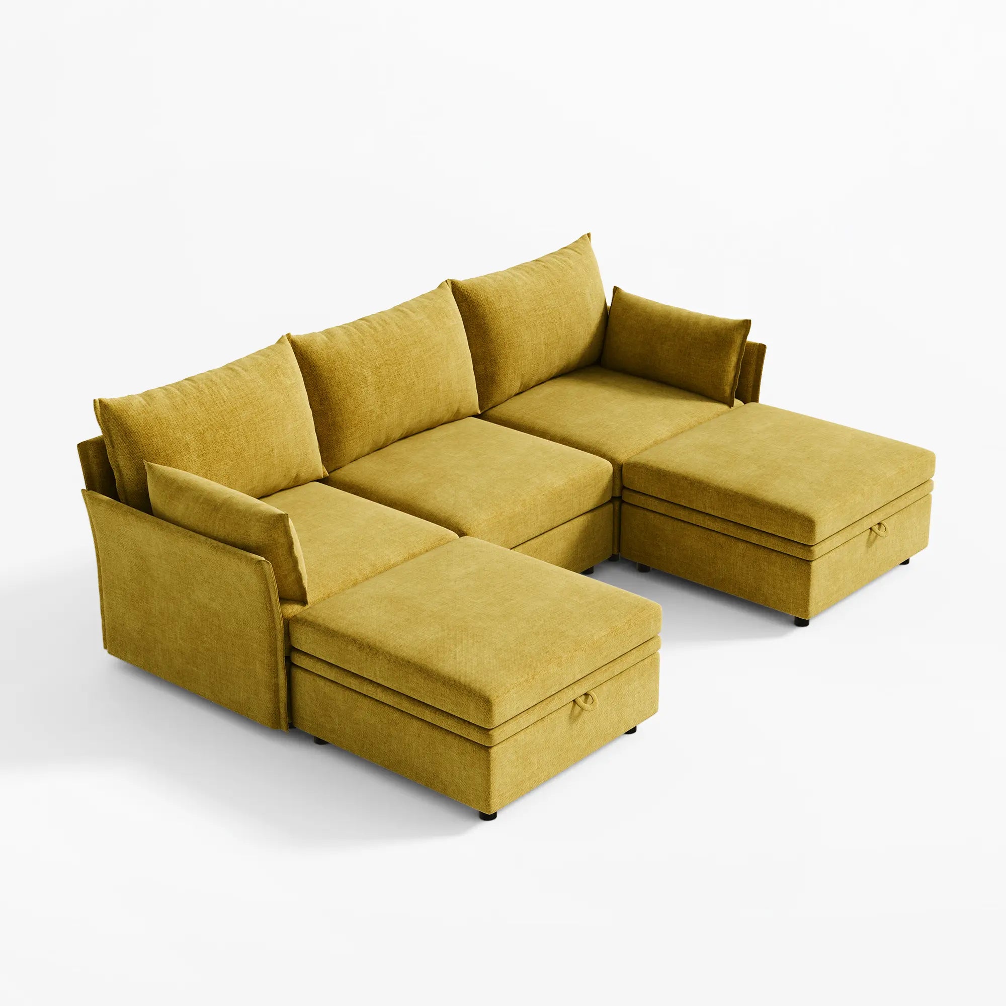 Bright yellow Huddle 5-piece modular set with dual ottomans for ultimate comfort.