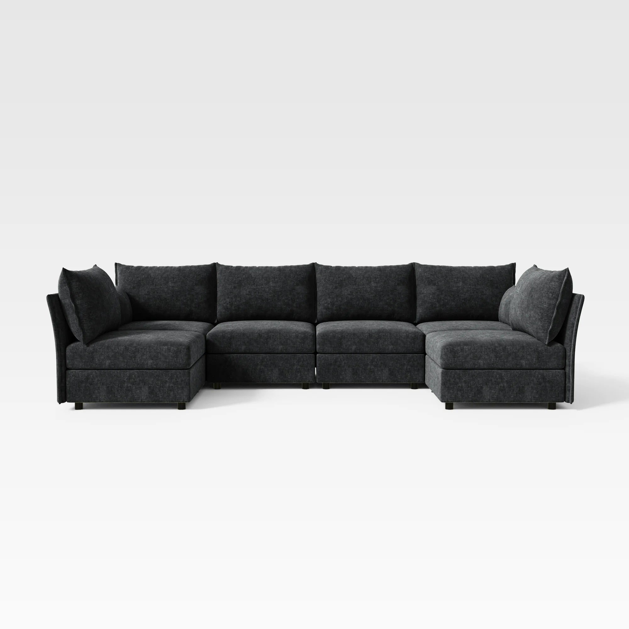 Sleek black 6-piece modular sectional from the ABCASA Huddle series with premium upholstery.