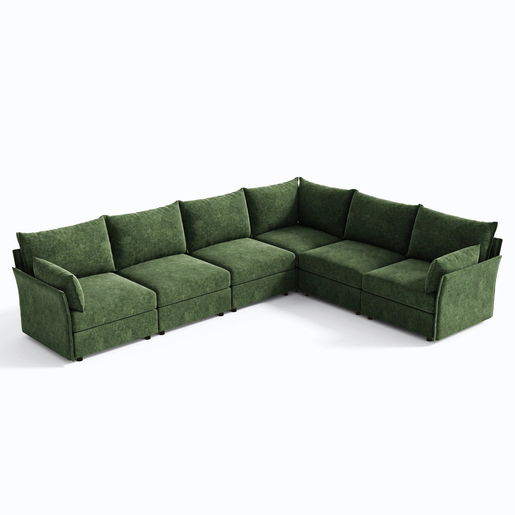 Bird's-eye view of the 6-piece Huddle L-shaped sectional layout and proportions.