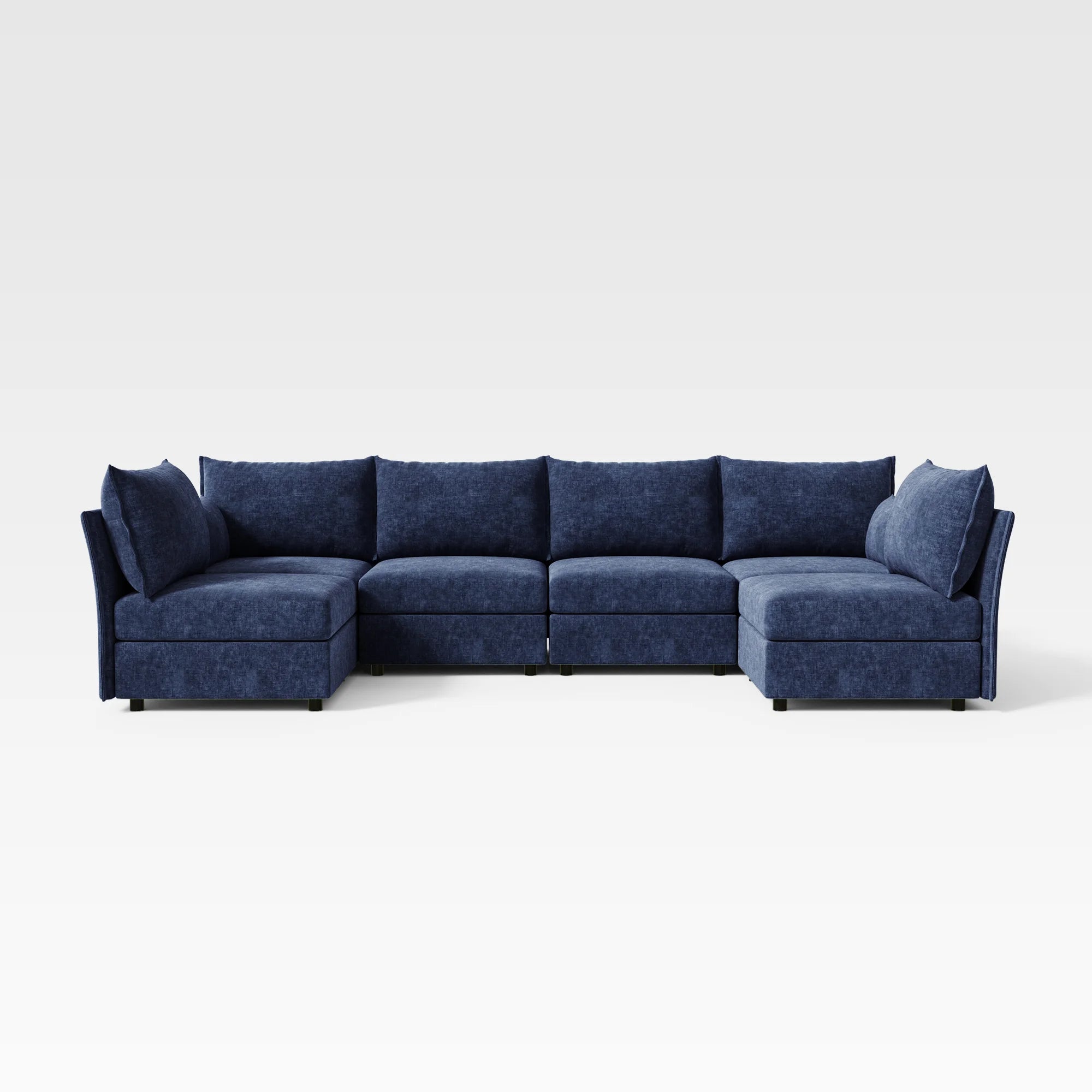 Deep blue Huddle 6-piece chenille modular sofa offering customizable layouts for large rooms.