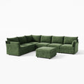 ABCASA Huddle 7-piece L-shaped modular sectional with ottoman in green chenille.
