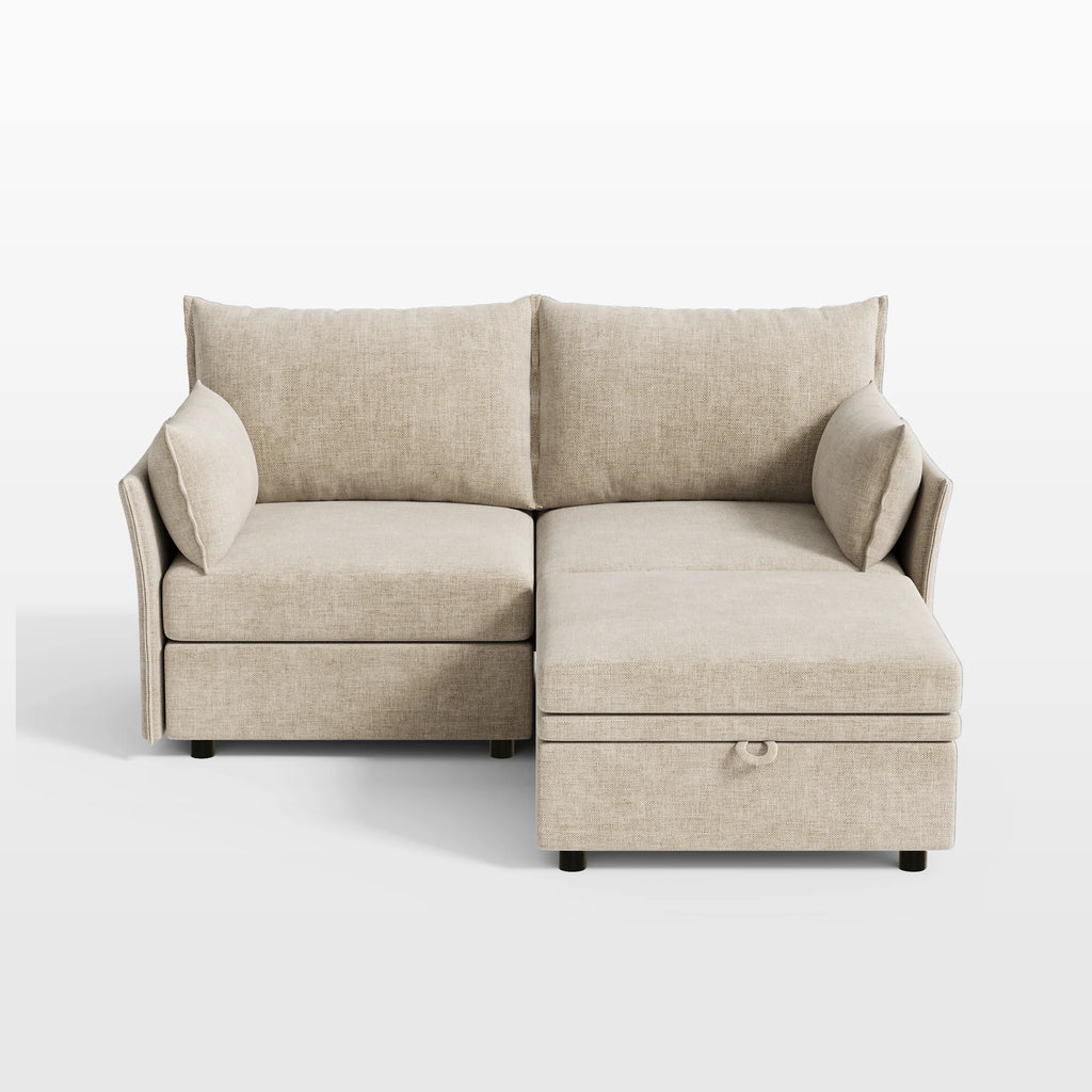 ABCASA Huddle Chenille 3-Seater Sofa with Ottoman in Oatmeal Beige chenille