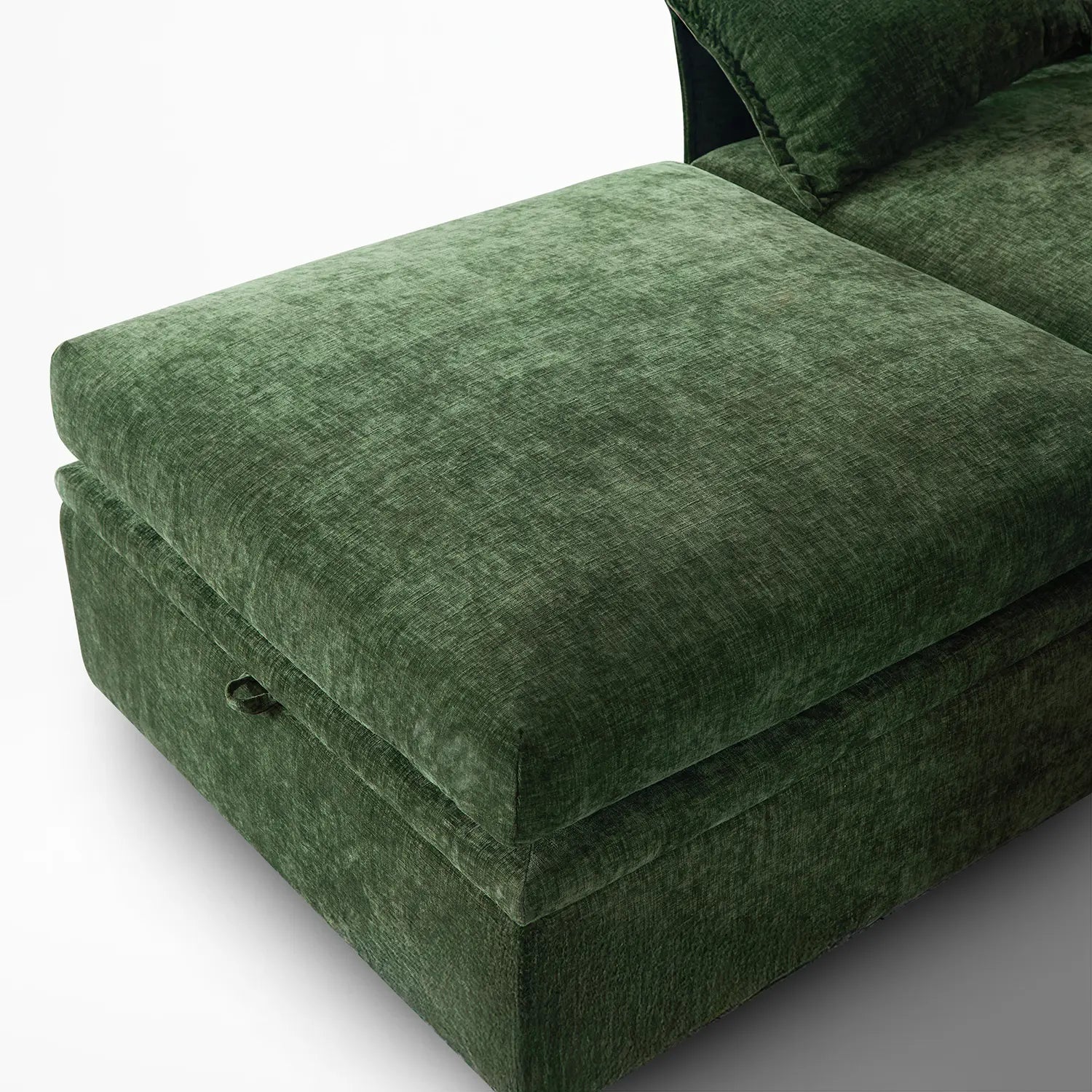 ABCASA Huddle green upholstered ottoman with a cushion on a white background
