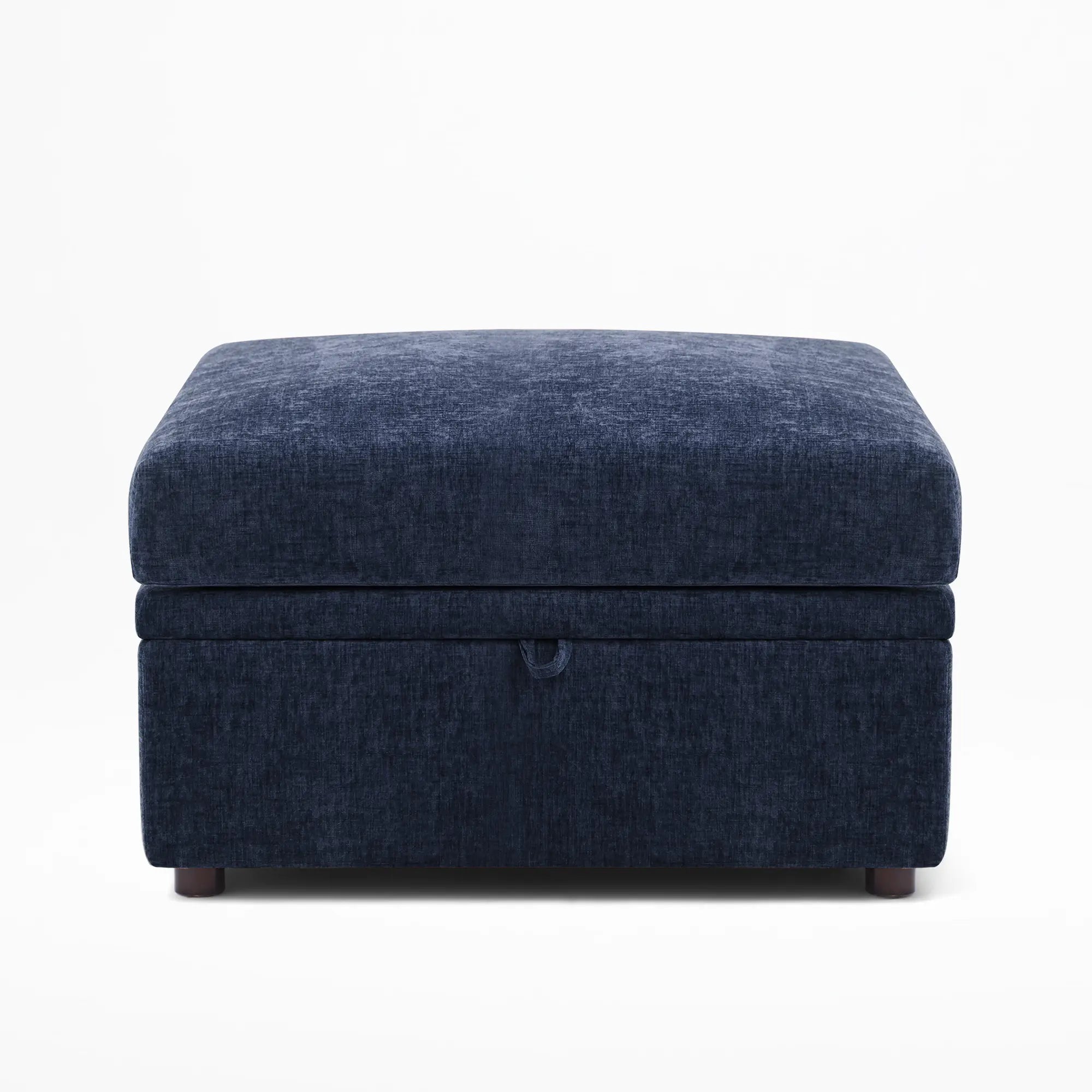 Deep blue chenille modular ottoman; designed for the Huddle customizable sofa system.