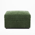 Versatile Huddle modular ottoman in green, functions as a footrest, chaise, or coffee table.
