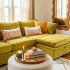 Monochromatic modern interior featuring the Huddle yellow sofa as the central statement piece.
