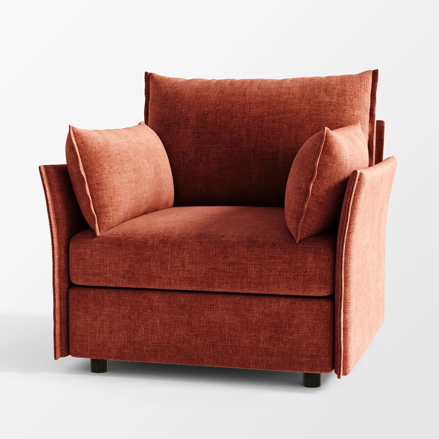 Terracotta modular armchair module; features pillow-style arms and plush chenille.
