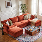 Transitional interior design featuring the terracotta Huddle modular sofa paired with classic wingback chairs and traditional decor.