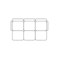 Line diagram showing the 3+3 configuration of the modular sofa, illustrating the placement of the three-seat section and 3 ottomans.
