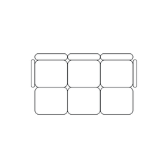 Line diagram showing the 3+3 configuration of the modular sofa, illustrating the placement of the three-seat section and 3 ottomans.