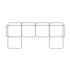 Line diagram showing the 4+2 configuration of the modular sofa, illustrating the placement of the four-seat section and 2 ottomans.