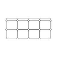Line diagram showing the 4+4 configuration of the modular sofa, illustrating the placement of the four-seat section and 4 ottomans.