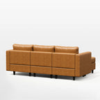 Rear view of the ABCASA Moro 4-piece modular sofa in saddle tan displaying seating layout and proportions