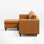 Side view of the ABCASA Moro 4-piece modular sofa in saddle tan highlighting clean lines and low-profile arms
