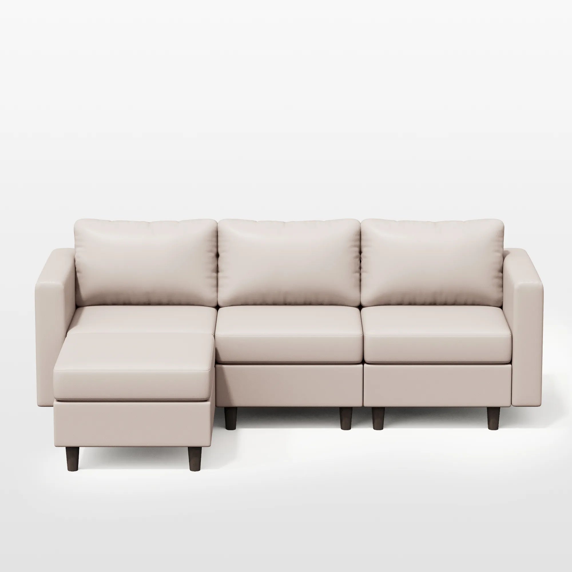 ABCASA Moro 4-piece modular sofa in soft taupe featuring a flexible three-seat modular configuration with ottoman