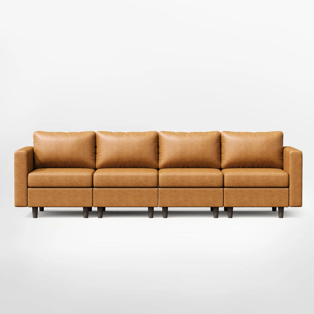ABCASA Moro 4-piece modular sofa in saddle tan with a balanced four-seat modular arrangement