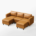 Angled view of the ABCASA Moro 5-piece modular sofa in saddle tan emphasizing generous seating space